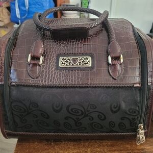 Brighton Lansky Black & Brown Croc Embossed Leather Weekender Travel Duffle Bag.